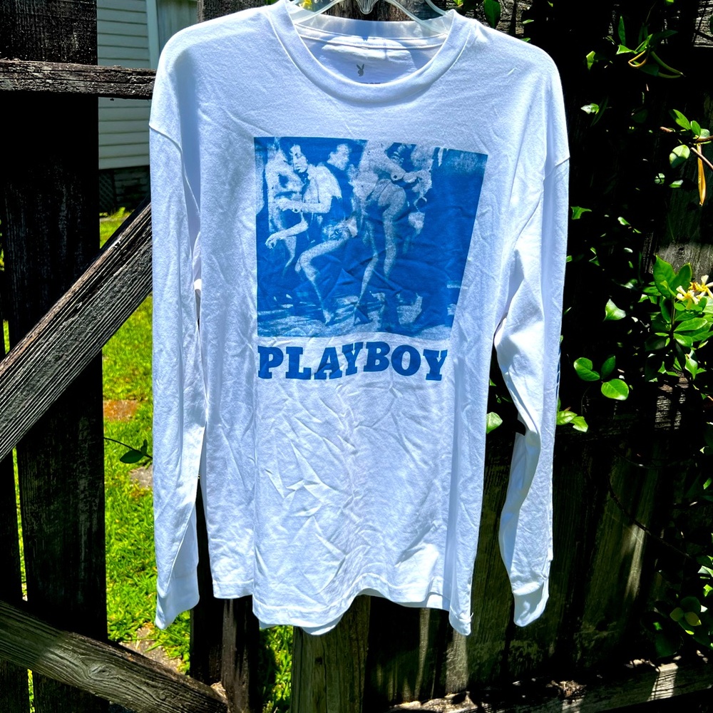 Playboy long sleeve white graphic T-shirt size large